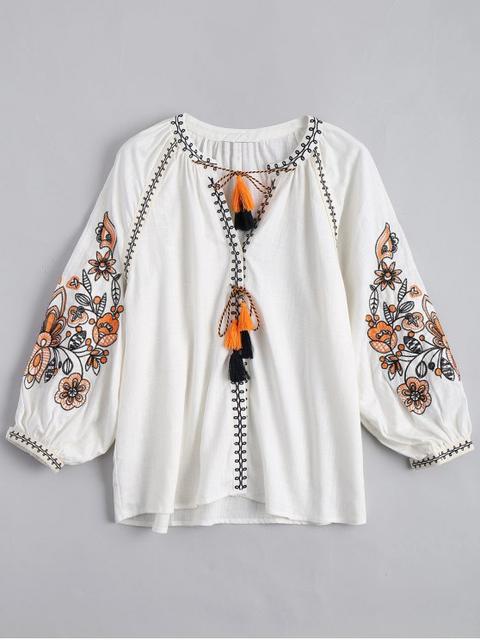 Blusa Bordada Borlas De Cuerda