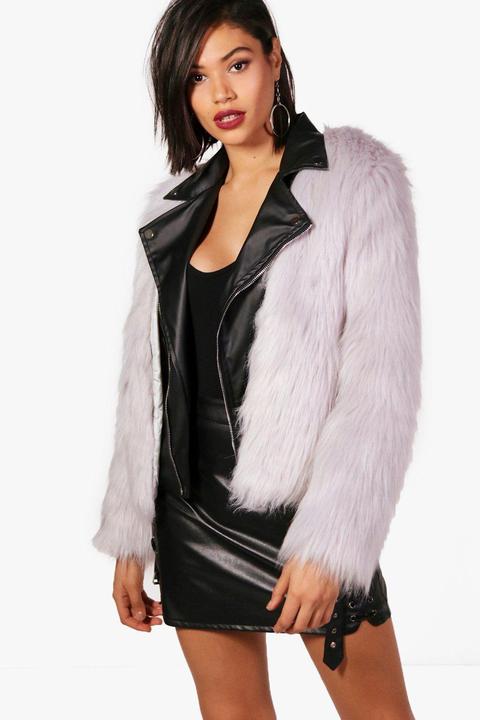 Rachel Boutique Faux Fur & Pu Biker Jacket