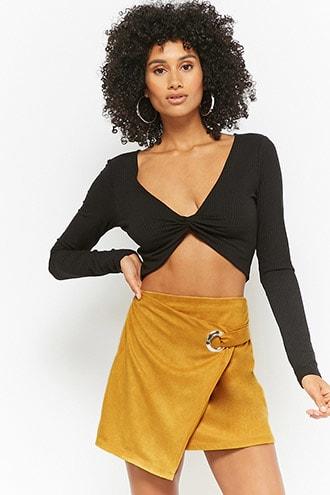 Forever 21 Faux Suede Asymmetrical Mini Skirt , Mustard