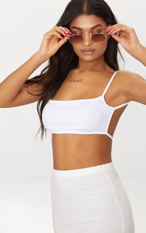 White Rib Strappy Back Bralet