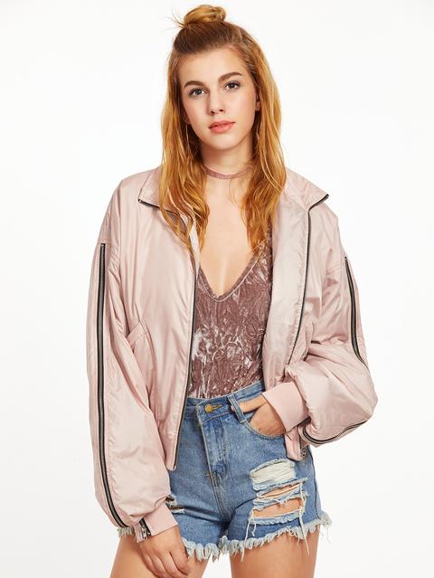 Giacca Bomber Con Cerniera Rosa