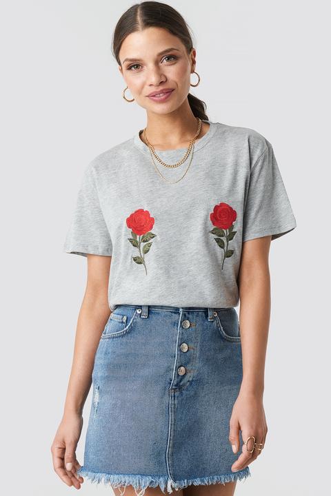 Na-kd Flower Embroidery Tee - Grey