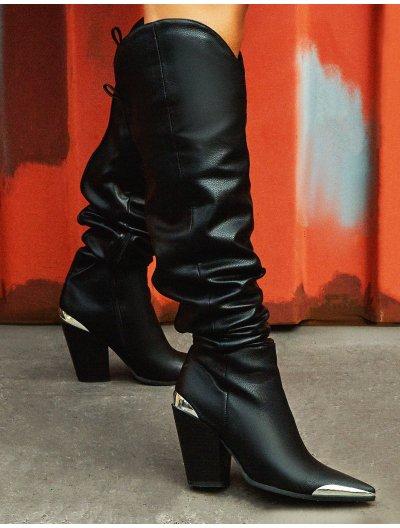 block heel knee high black boots