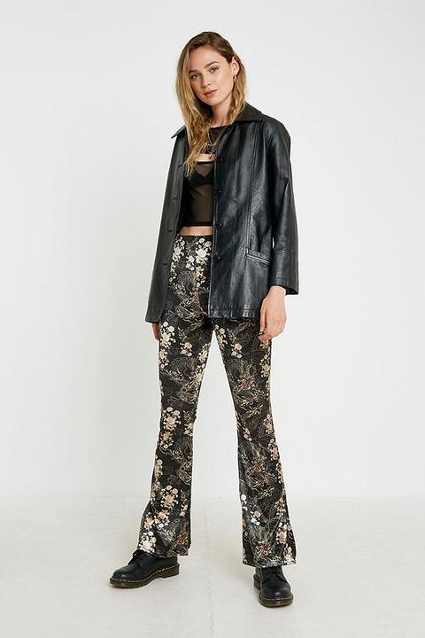 Uo Dragon Print Black Satin Flare 