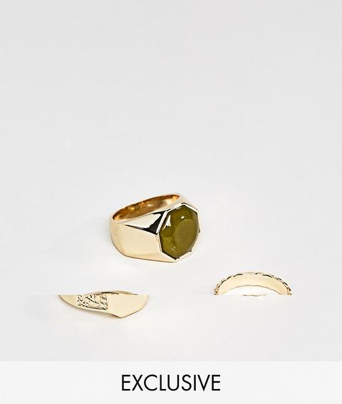 Designb Signet & Band Rings In 3 Pack Exclusive To Asos