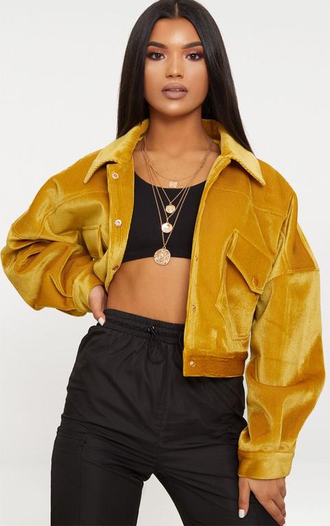 Mustard Cord Oversized Trucker Jacket, Yellow