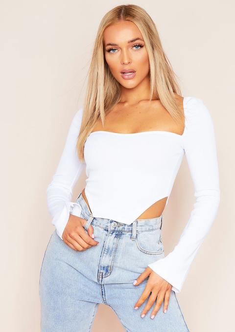 Jasmine White Ribbed Long Sleeve Corset Top