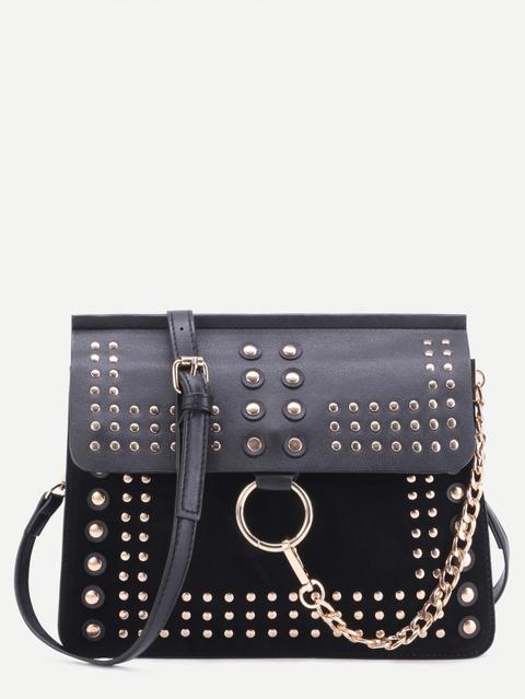 Bolso Con Remaches Y Cadena - Negro