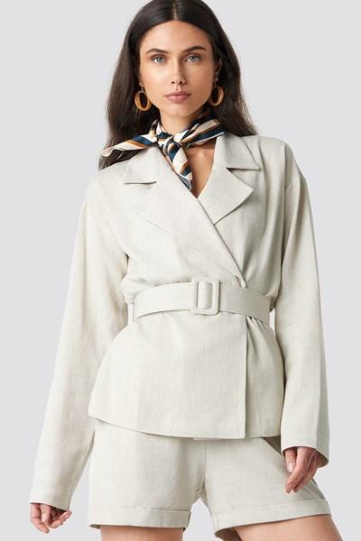 Na-kd Classic Wide Belted Oversized Blazer - Beige