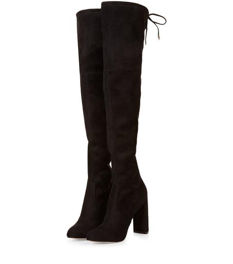 Black Suedette Over The Knee Boots