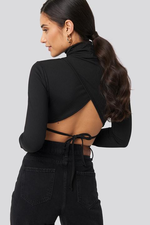 Na-kd Party Open Back Highneck Bodysuit - Black