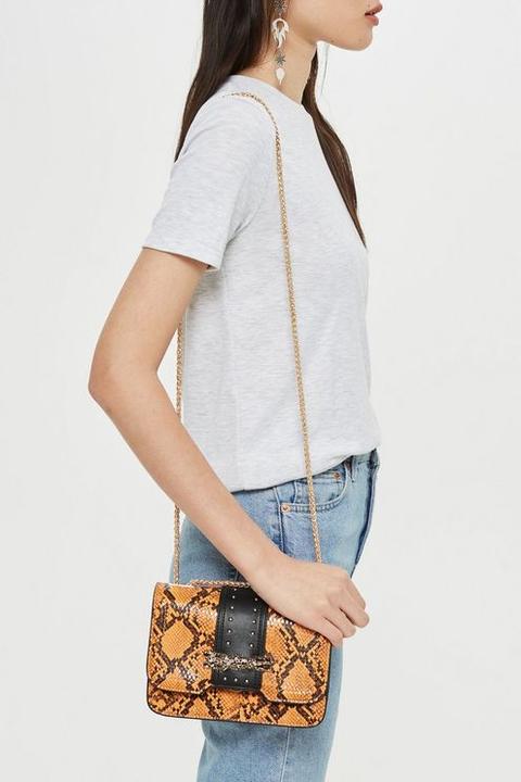 Womens Panther Snake Print Piece Cross Body Bag - Orange, Orange