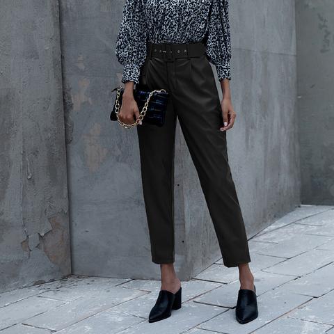 Pantalon En Cuir Pu Avec Ceinture