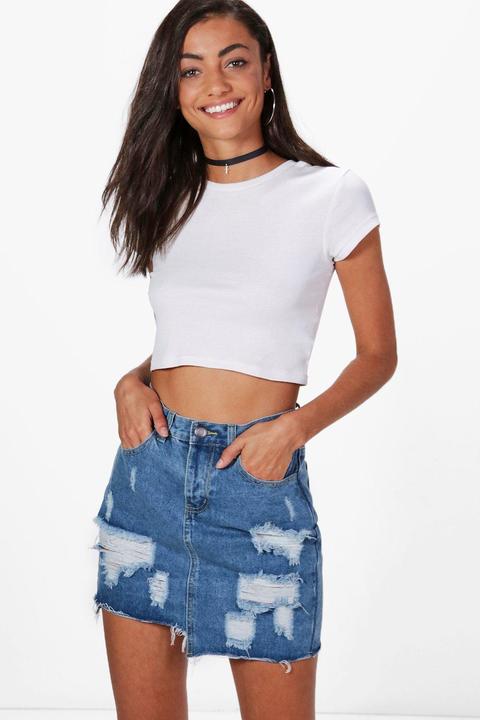 Tall Nadia Distressed Mini Denim Skirt