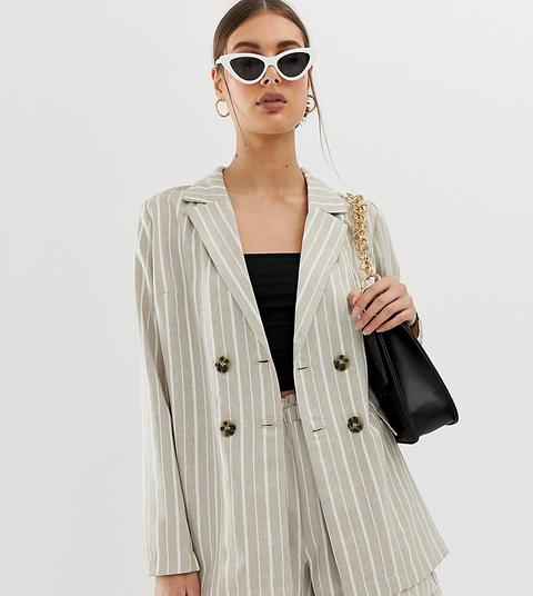 Na-kd Stripe Double Breasted Longline Blazer In Beige