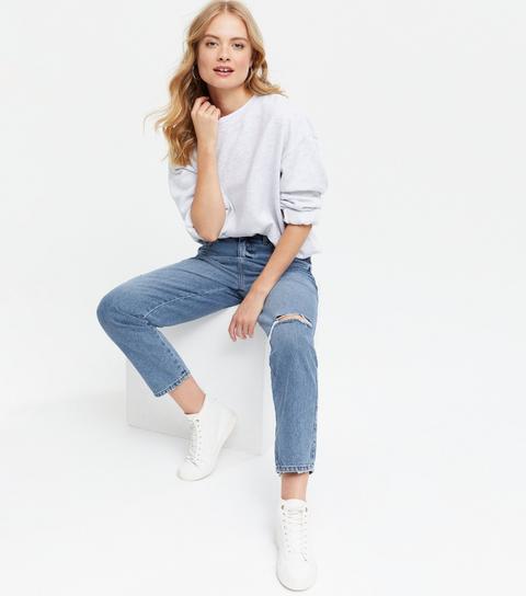 Blue Ripped Low Rise Ankle Grazing Boyfriend Jeans New Look