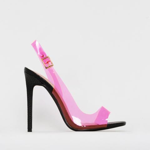 Audrina Black Snake Print Pink Slingback Heels