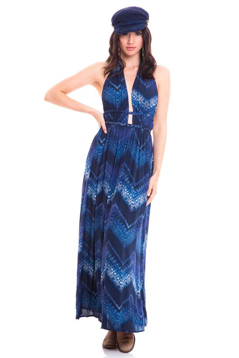 Vestido Halter Estampado Zig Zag