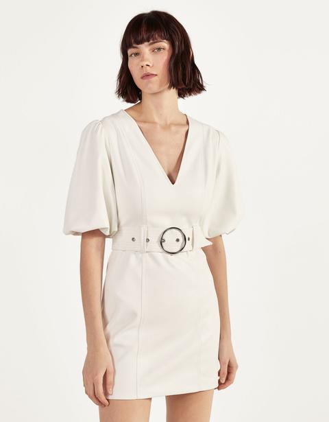 Robe En Cuir Synthétique Avec Manches À Volume