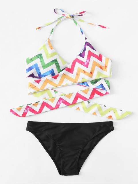 Bikini Chevron Wrap Halter