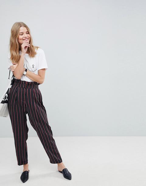 Asos Sartoriale - Pantaloni A Righe Stretti In Fondo Con Vita Raccolta A Volant E Cintura - Multicolore