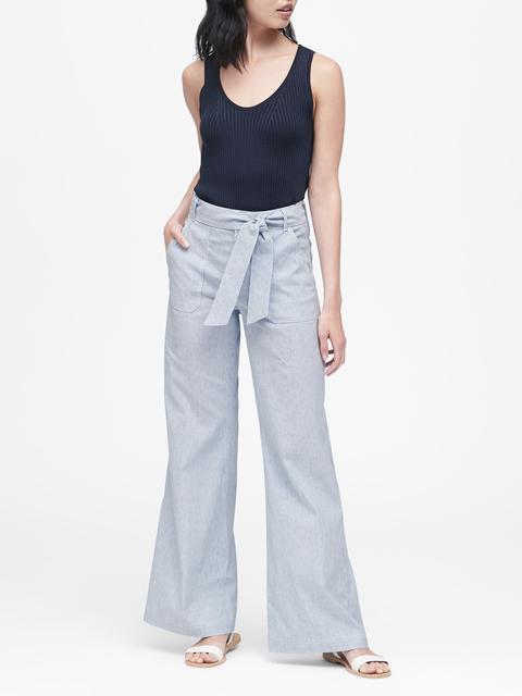 High-rise Wide-leg Linen-cotton Pant