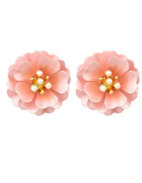 Orecchini Con Borchie Perline Fiore Smalto - Rosa