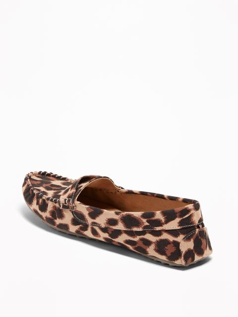 Sueded Leopard-print Driving Moccasins 