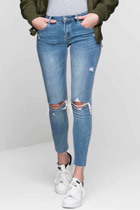 Jeans Skinny Con Strappi Chiari