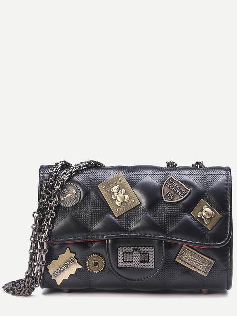 Black Vintage Charm Studded Quilted Flap Bag