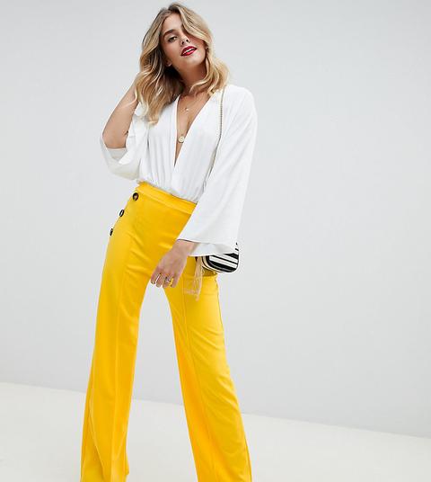 Boohoo - Pantaloni Con Fondo Ampio E Bottoni - Giallo