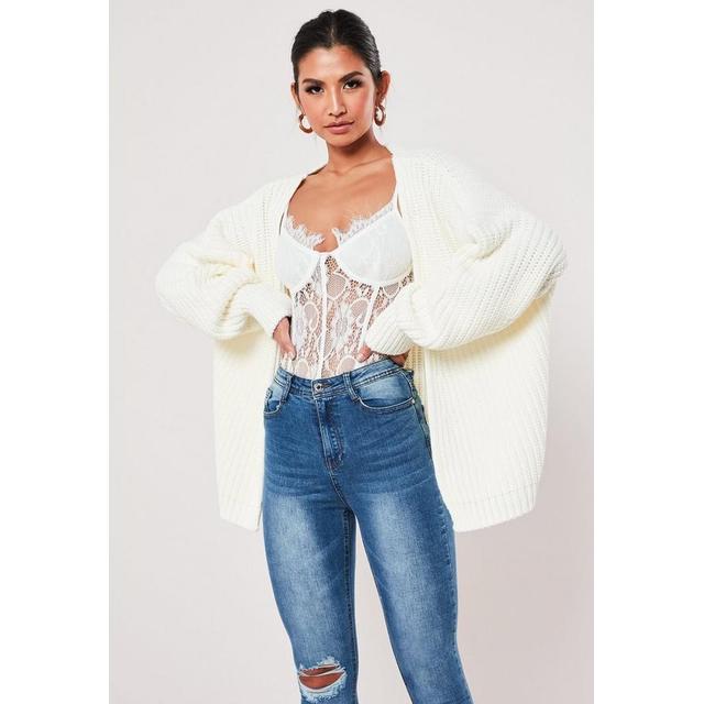 white oversized knit cardigan