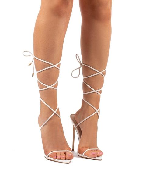 Lush White Lace Up Strappy Stiletto Heels