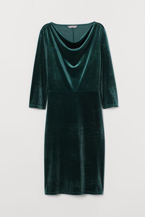 Vestido Entallado En Velour - Verde