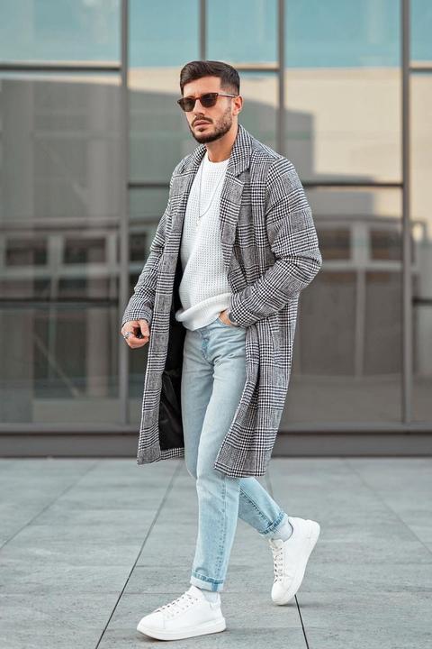 Dustin Herringbone Car Coat - Grey