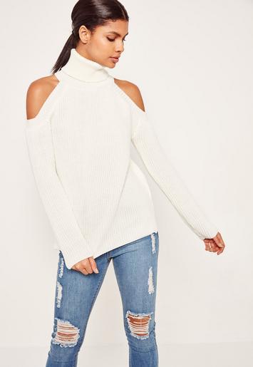 Chunky Cold Shoulder Jumper Cream