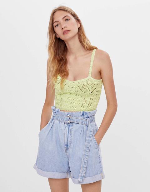 Short Paperbag En Denim Avec Boucle