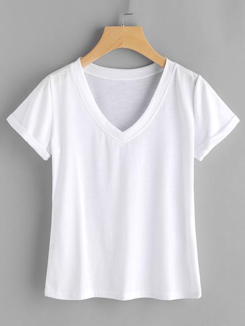 T-shirt Bianco Con Scollo A V