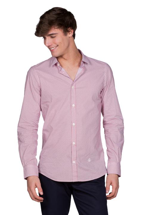 Camisa Estampado Cubos Azul Rojo Monti Cuello Pico Slimfit