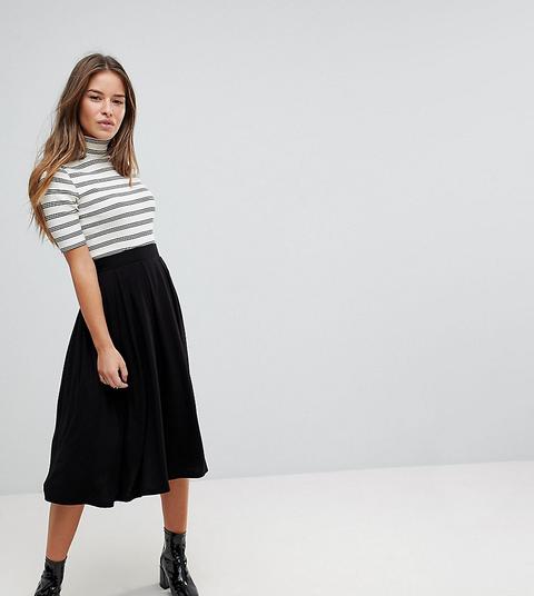 Asos Design Petite - Gonna Midi Con Pieghe A Cannoncino - Nero