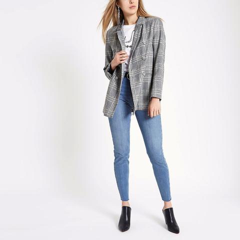 Grey Check Double Breasted Style Blazer