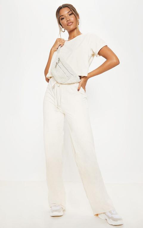 Stone Velour High Waisted Wide Leg Trouser