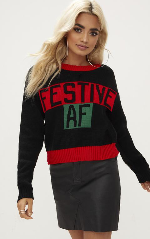 Black Festive Af Christmas Jumper, Black