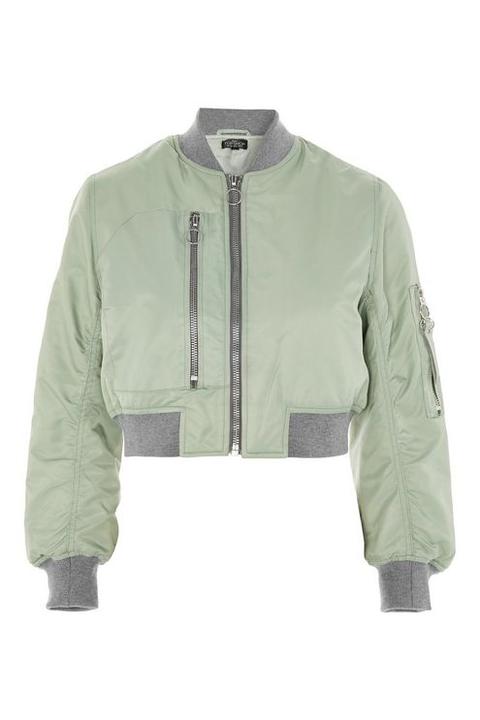 Womens Petite Pocket Detail Bomber Jacket - Sage, Sage