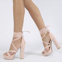 Stella Lace Up Heels In Dusky Pink Faux Suede