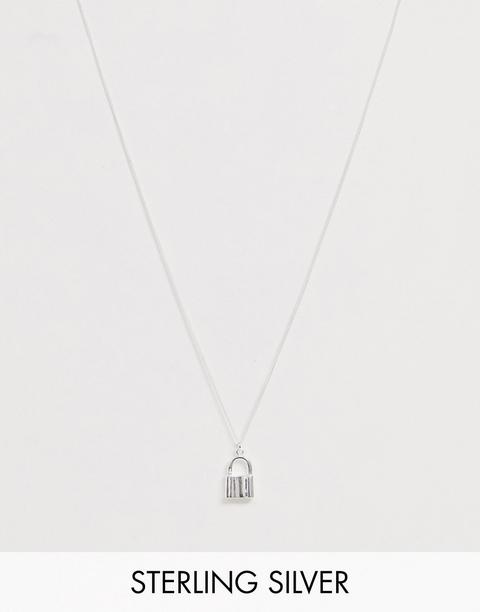 Asos Design Sterling Silver Padlock Necklace In Silver