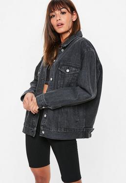 Graufarbene Oversize-jeansjacke Mit Langen Ärmeln