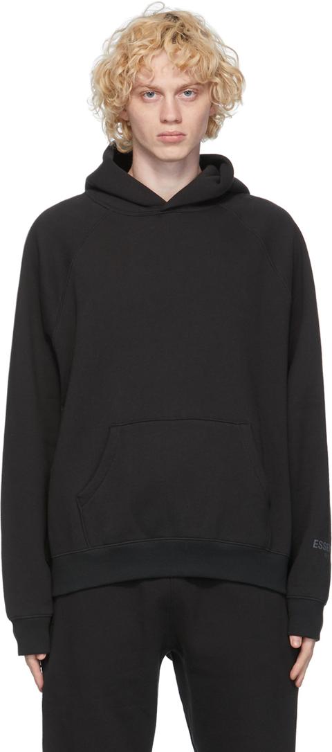 Essentials Black Fleece Pullover Hoodie