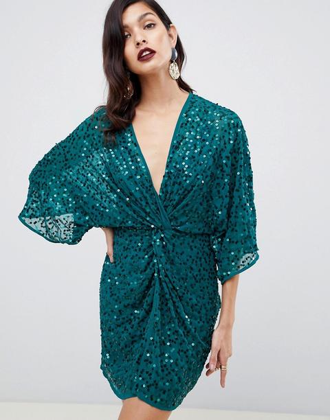 Minivestido Estilo Kimono Con Lentejuelas Y Nudo Delantero De Asos Design