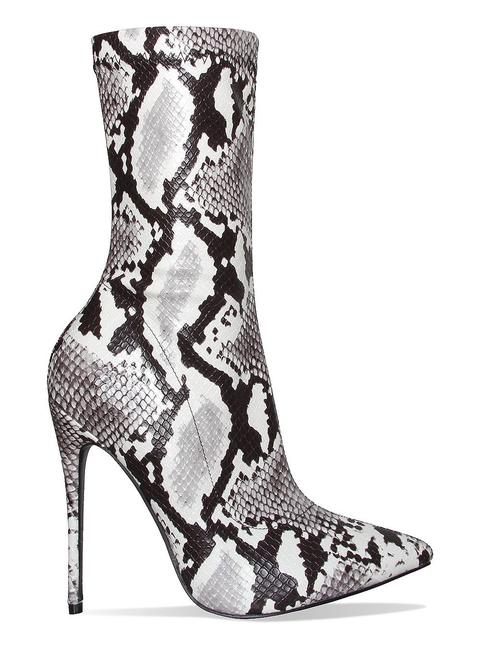 Jadah Black And White Snake Pointed Toe Ankle Boots